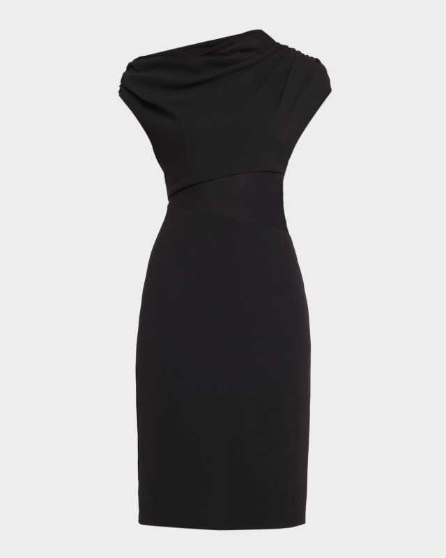 Draped One-Shoulder Jersey Knit Midi Dress